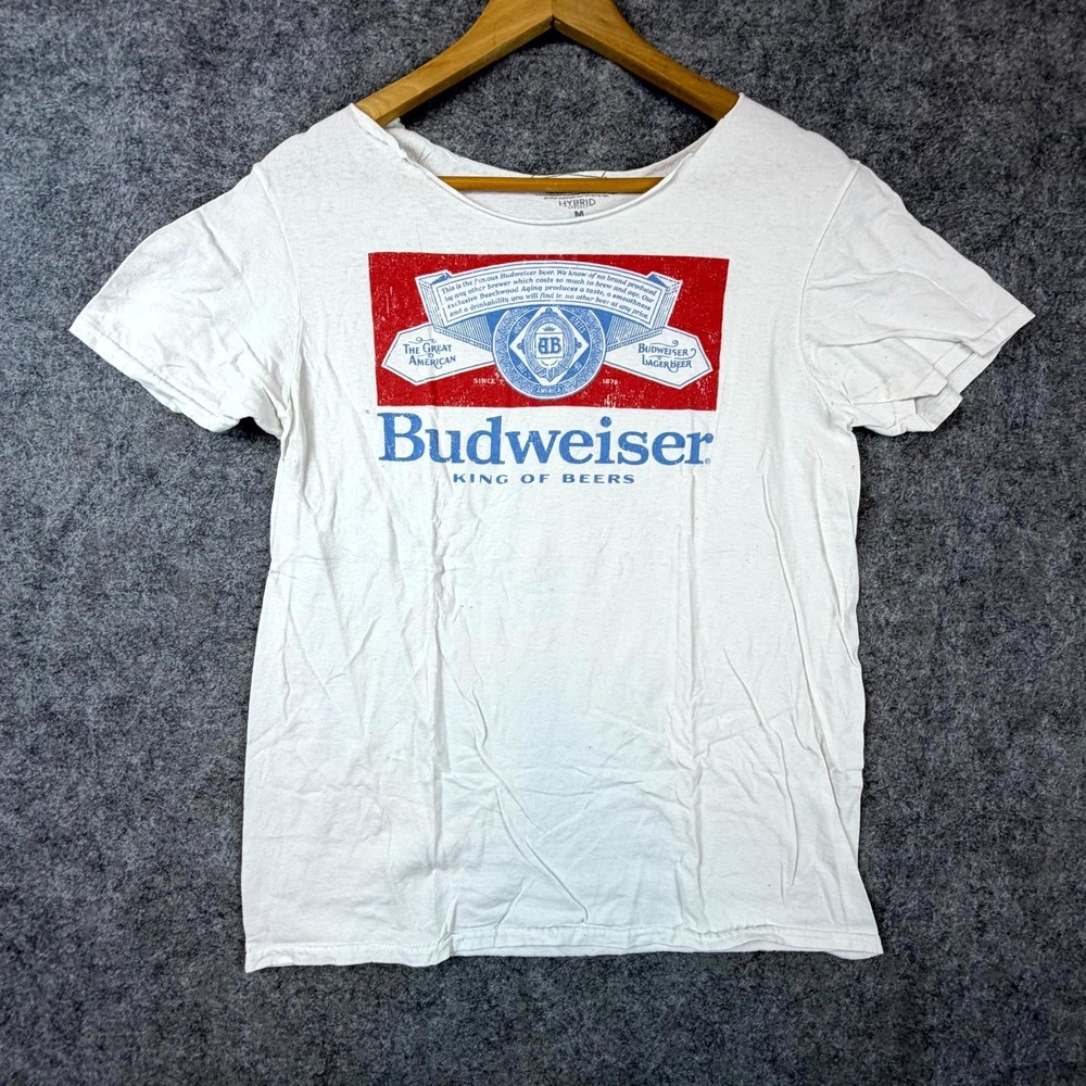 Budweiser Beers Hybrid Apparel T-Shirt Adult Medium White Red Graphic Cotton